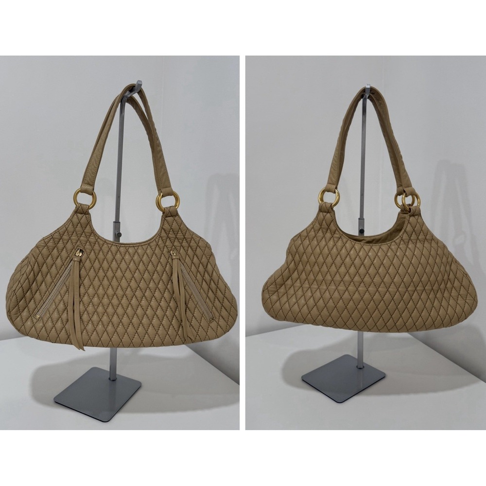 Eric Javits of New York Quilted Beige Leather Shoulder Bag